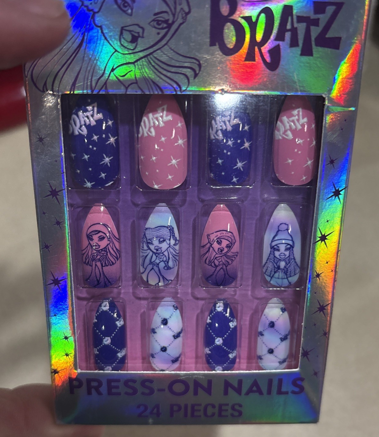 BRATZ Press On Nails Almond-Shape 24-Pieces Purple Pink NEW