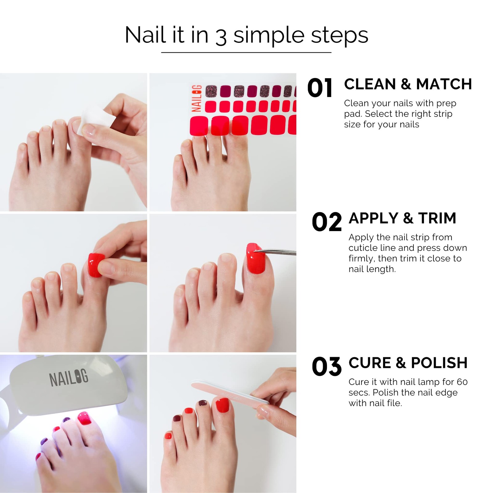 Semi Cured Gel Nail Strips, Toe Nail Polish Strips with Glossy Gel Finishing …