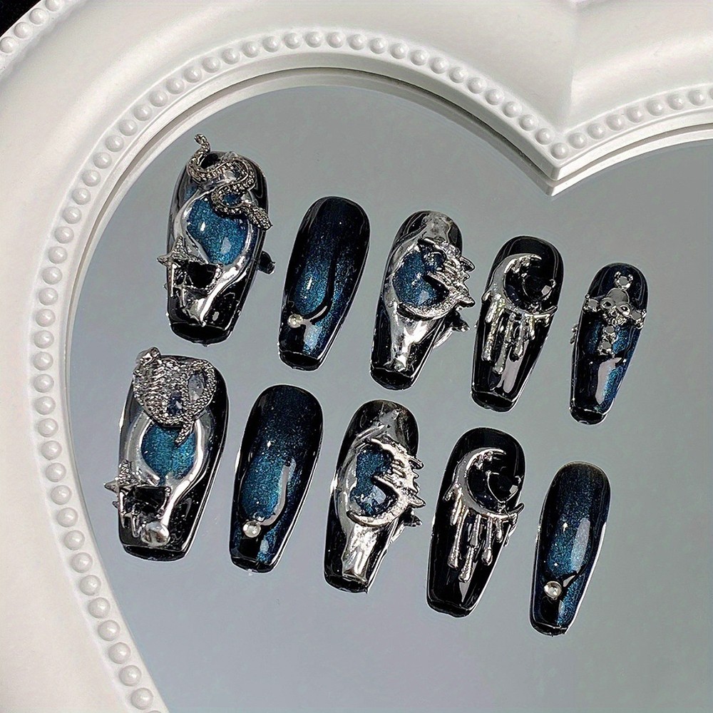Bold Cyberpunk Press On Nails 3D Handcrafted Set Suitable for Party & Daily Use