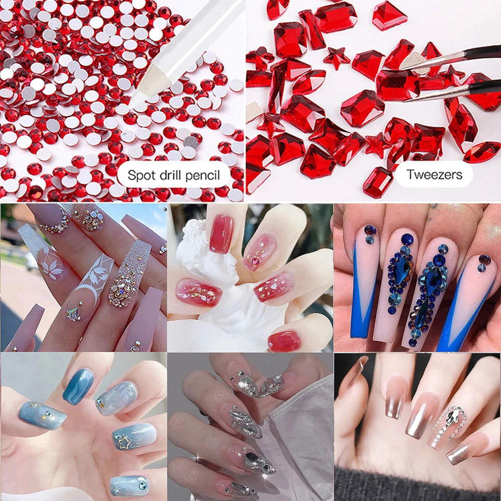 2400pcs+ Shiny Clear Crystal Gems Nail Rhinestones 1.5-4mm Mixed Round Glass