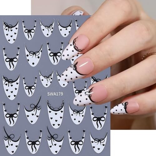 6 Sheets Valentines Day Nail Art Stickers French Tip Nail Stickers Heart-14