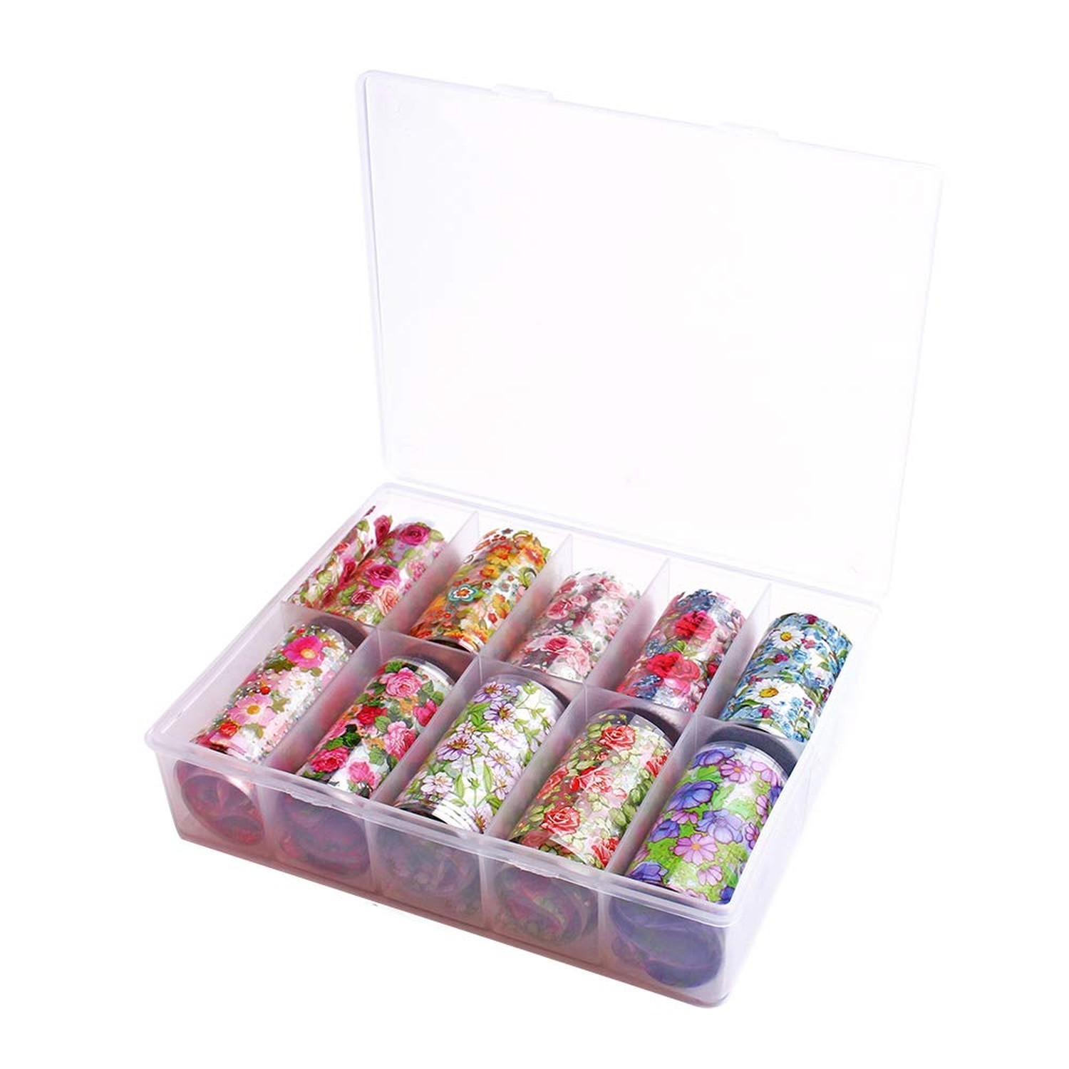 WOKOTO 10 Rolls Nail Art Foil Transfer Stickers Tips Flower Design Nail Wraps…