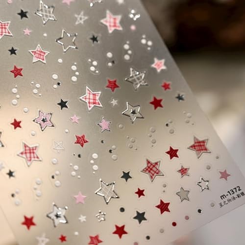 Star Nail Sticker for Nail Art 5D Self Adhesive 4th of July Black Red Star