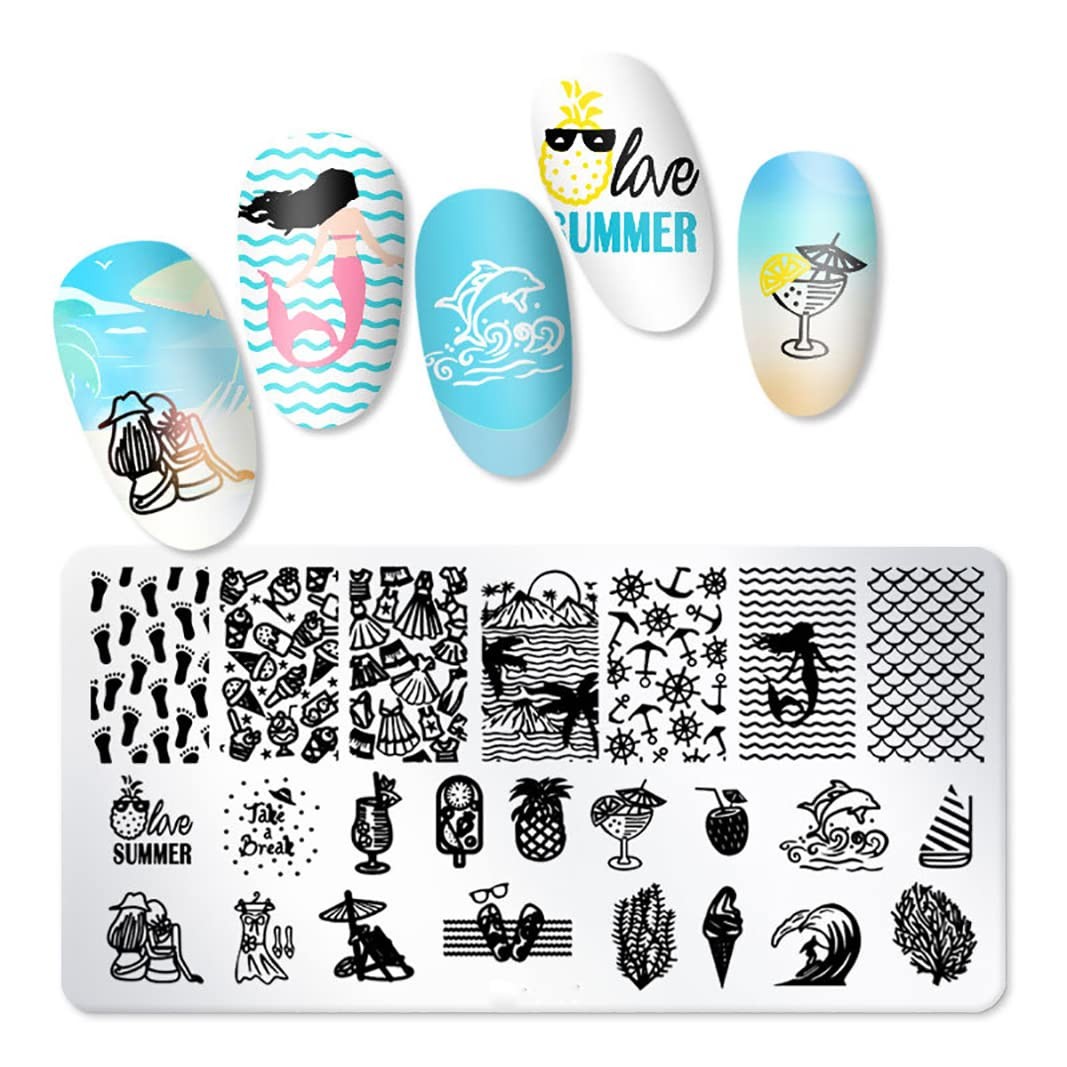 6pcs Seaside Scenery Nail Stamping Plate Nail Stamping Kit for Nails Summer B…