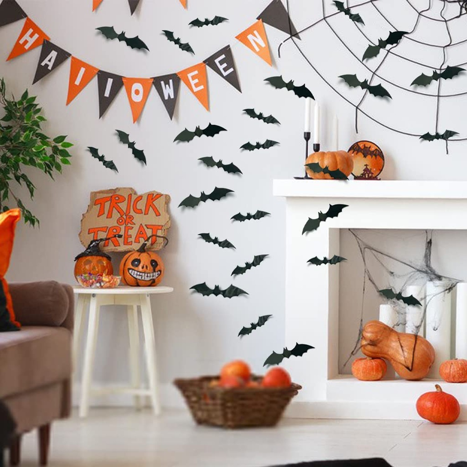 Halloween 3D Bats and Spiders ations for Indoor Outdoor, 56 Black Sticker, 12…