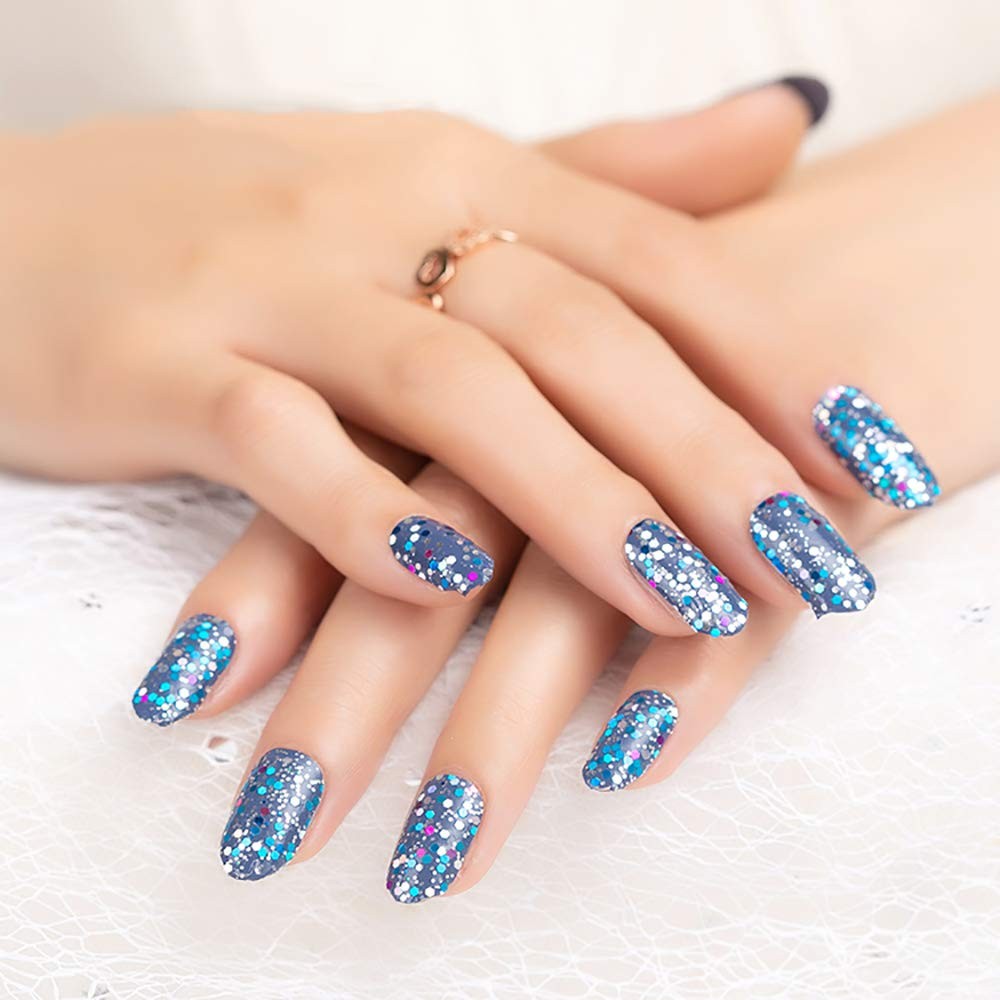 5 Sheets Nail Polish Strips Set with 1pc Nail File Glitter Sequins Design Gel…