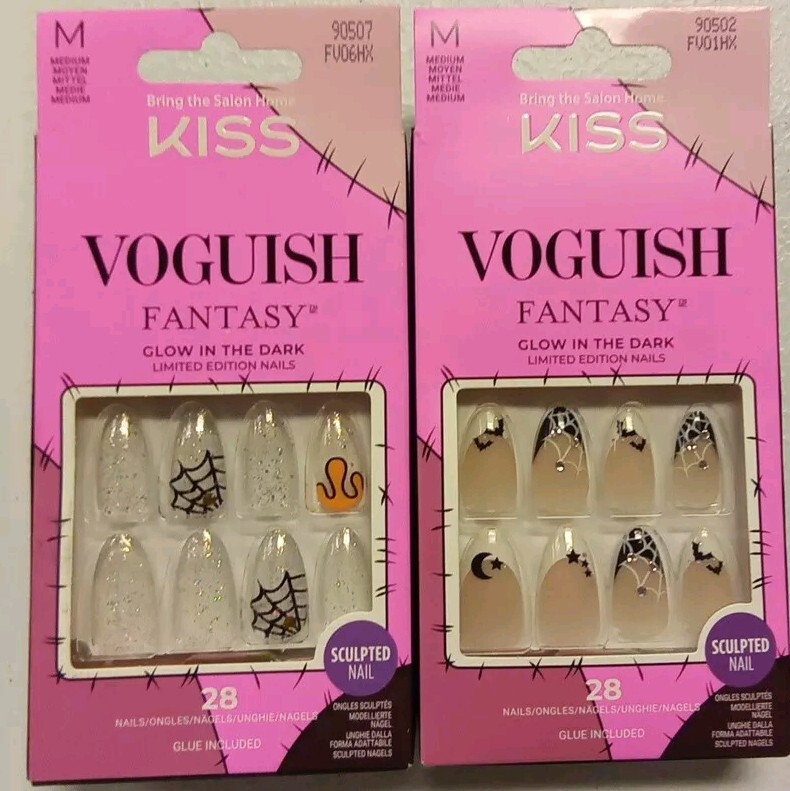 2 KISS Voguish Fantasy Halloween Nails Almond Medium Clear, Black 90502/7