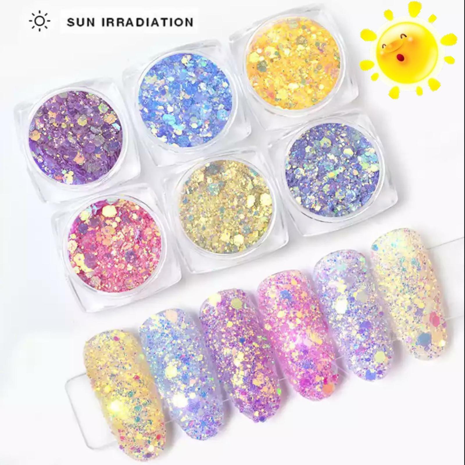 Photochromic Nail Sequins UV Light Colour Changing Glitter Under Sunlight Mix UK