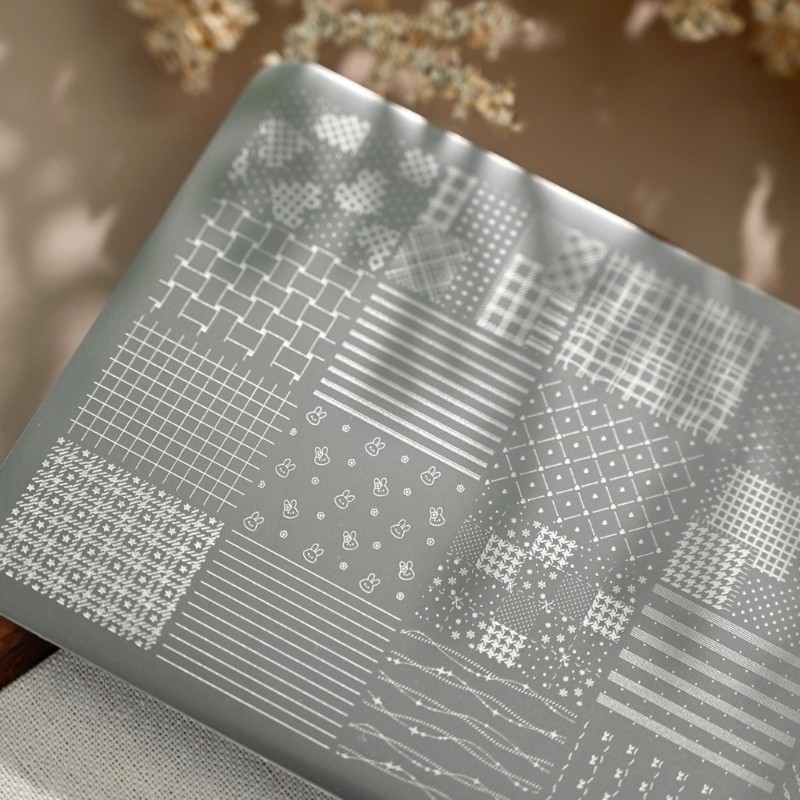 Reusable Nail Plate Checkered Lace Pattern Manicure Stencil Easy Transfer Design