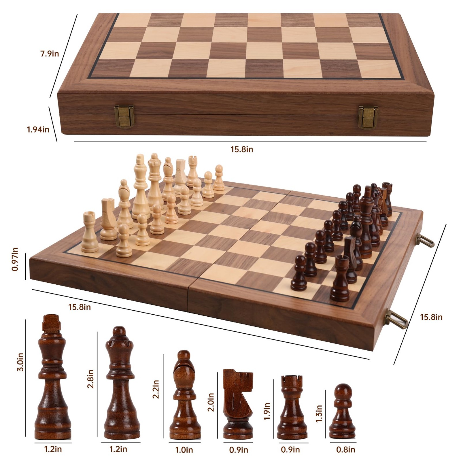 Ajedrez Magnetic Wooden Chess Set, 15″ Walnut Folding 15 inches, Blue