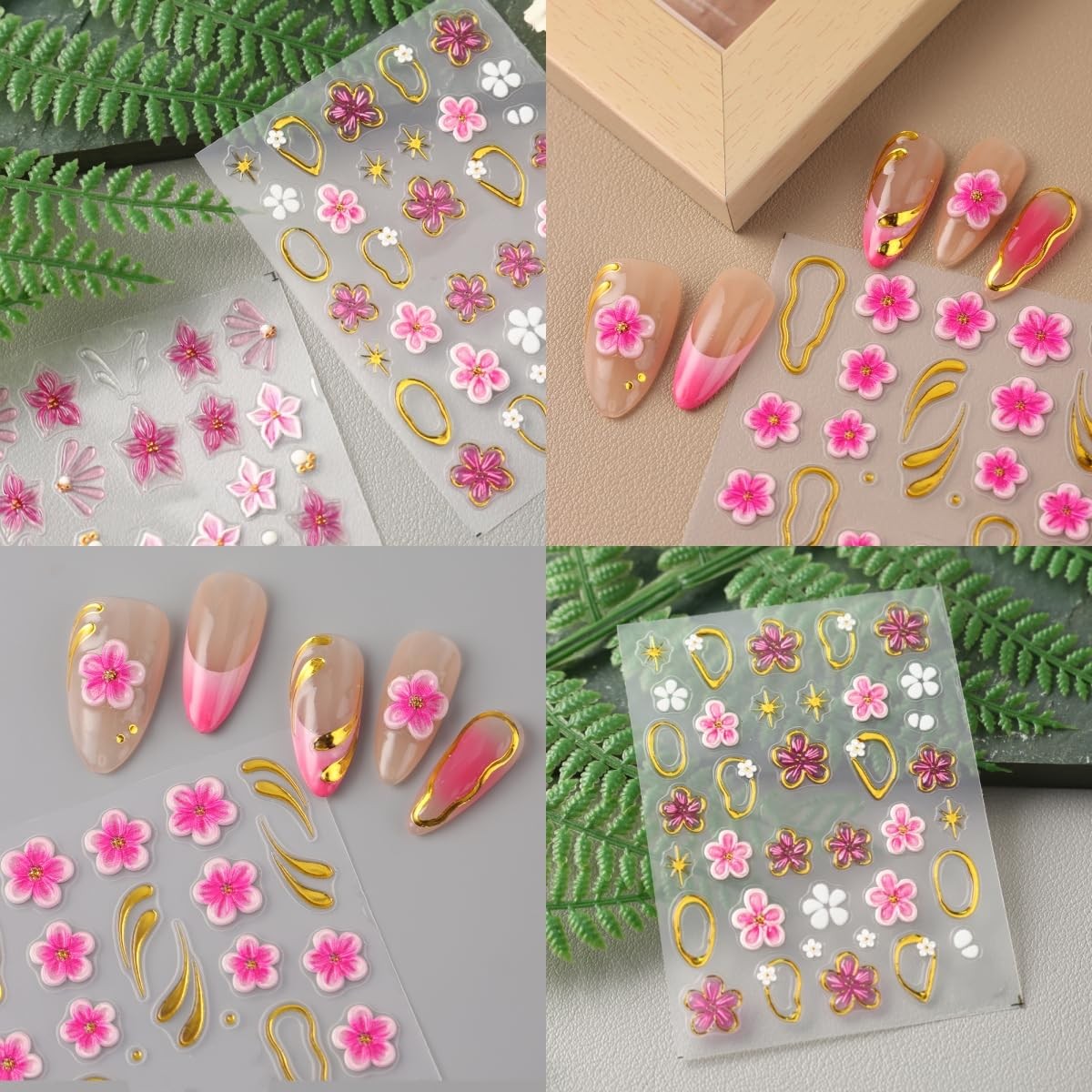 3 Sheets Flower Nail Stickers Decals 5D Embossed Flower Nail Decals Hibiscus …