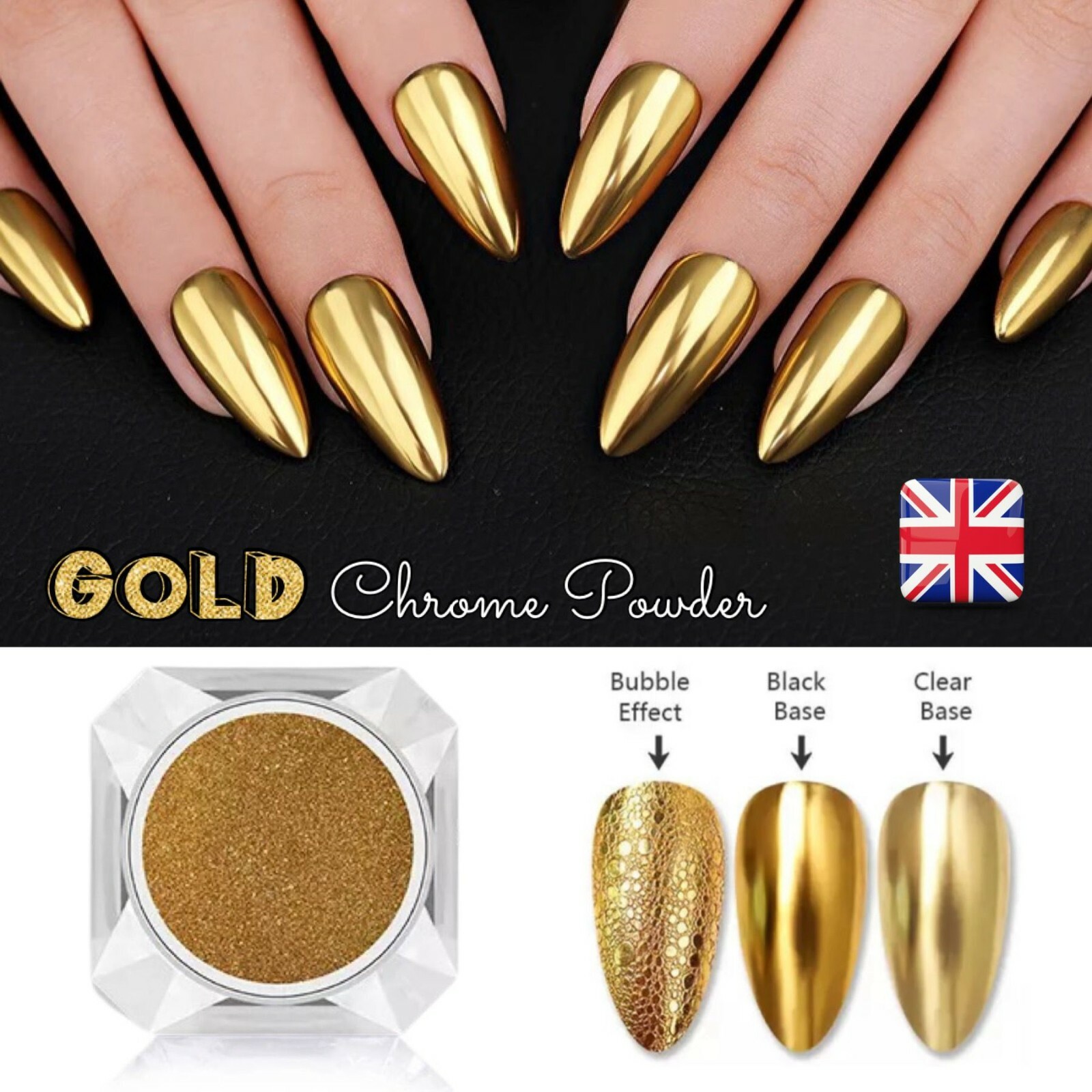 GOLD CHROME NAIL MIRROR POWDER EFFECT Pigment NAILS New Trend Magic Dust UK (P)