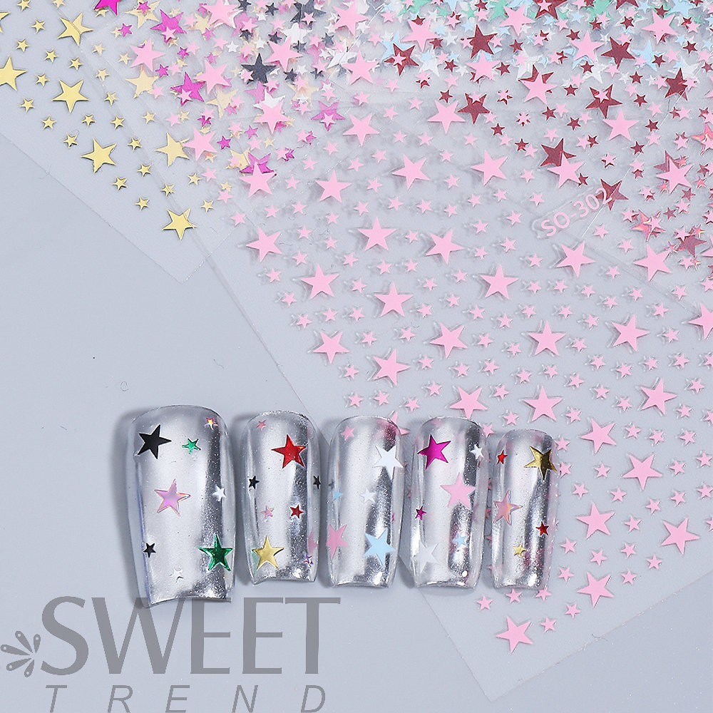 Stars Nail Art Stickers Decals 10 Sheets Supplies Self-Adhesive Peel SO302 NH30