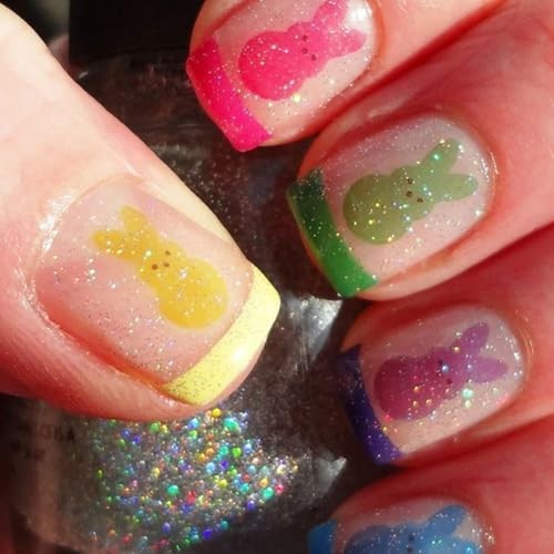 Easter Press On Nails Square Fake Nails Rabbit With Glitter Short Style A10