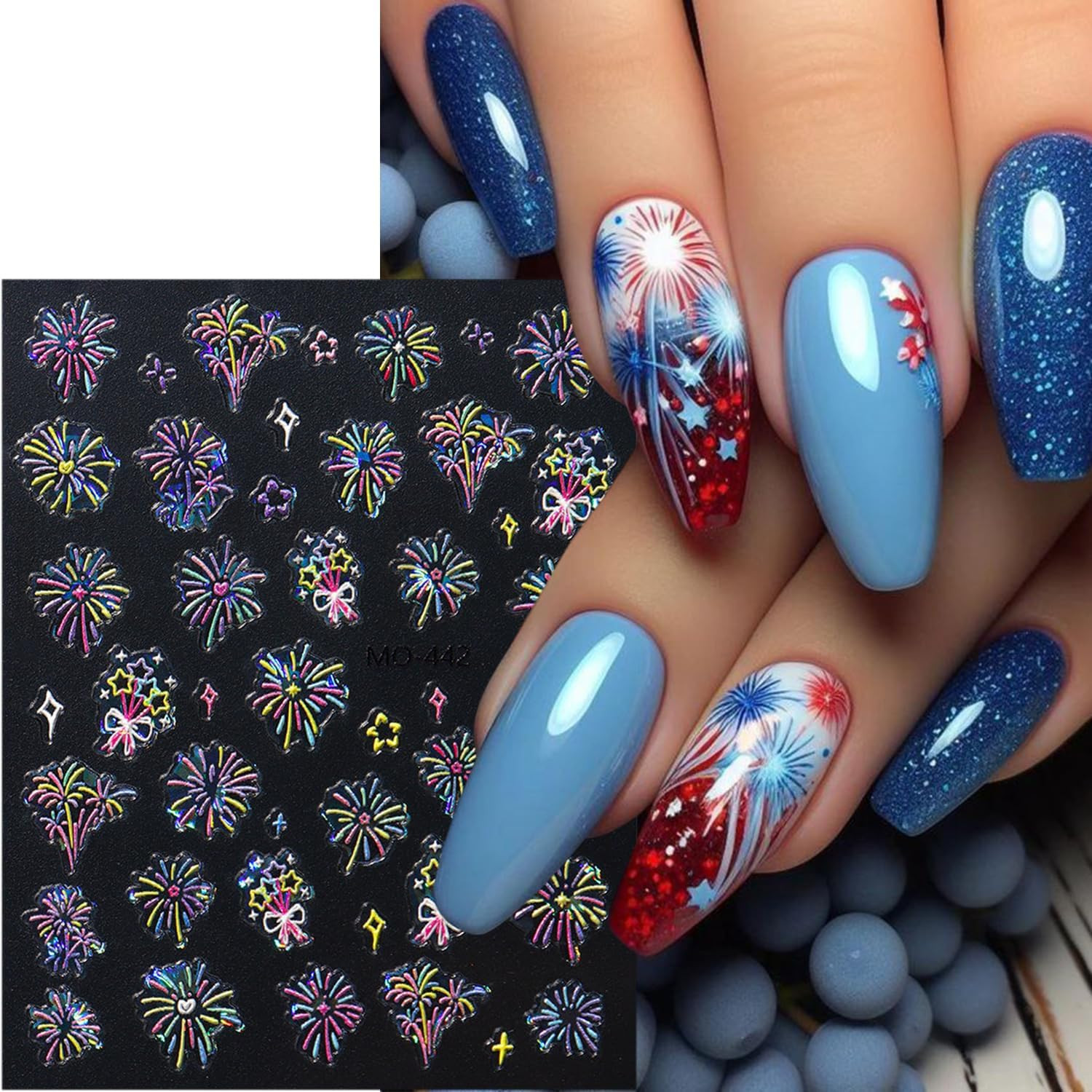 3 Sheets 4Th of July Nail Decals for Nail Art 5D Embossed Nail Art Stickers