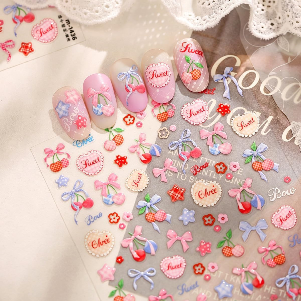 Fruit Nail Stickers for Nail Art Cute Y2K Self Adhesive Nail Decals Summer 3D Fr
