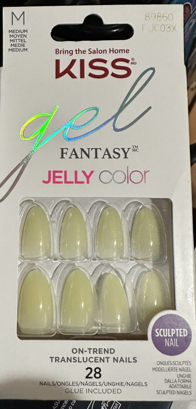Kiss Nails Glam Fantasy Glue/Press on Medium eased edge Yellow Jelly almond