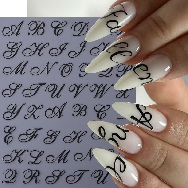 Cursive 26 Letters Nail Art Stickers Uppercase Lowercase English Alphabet