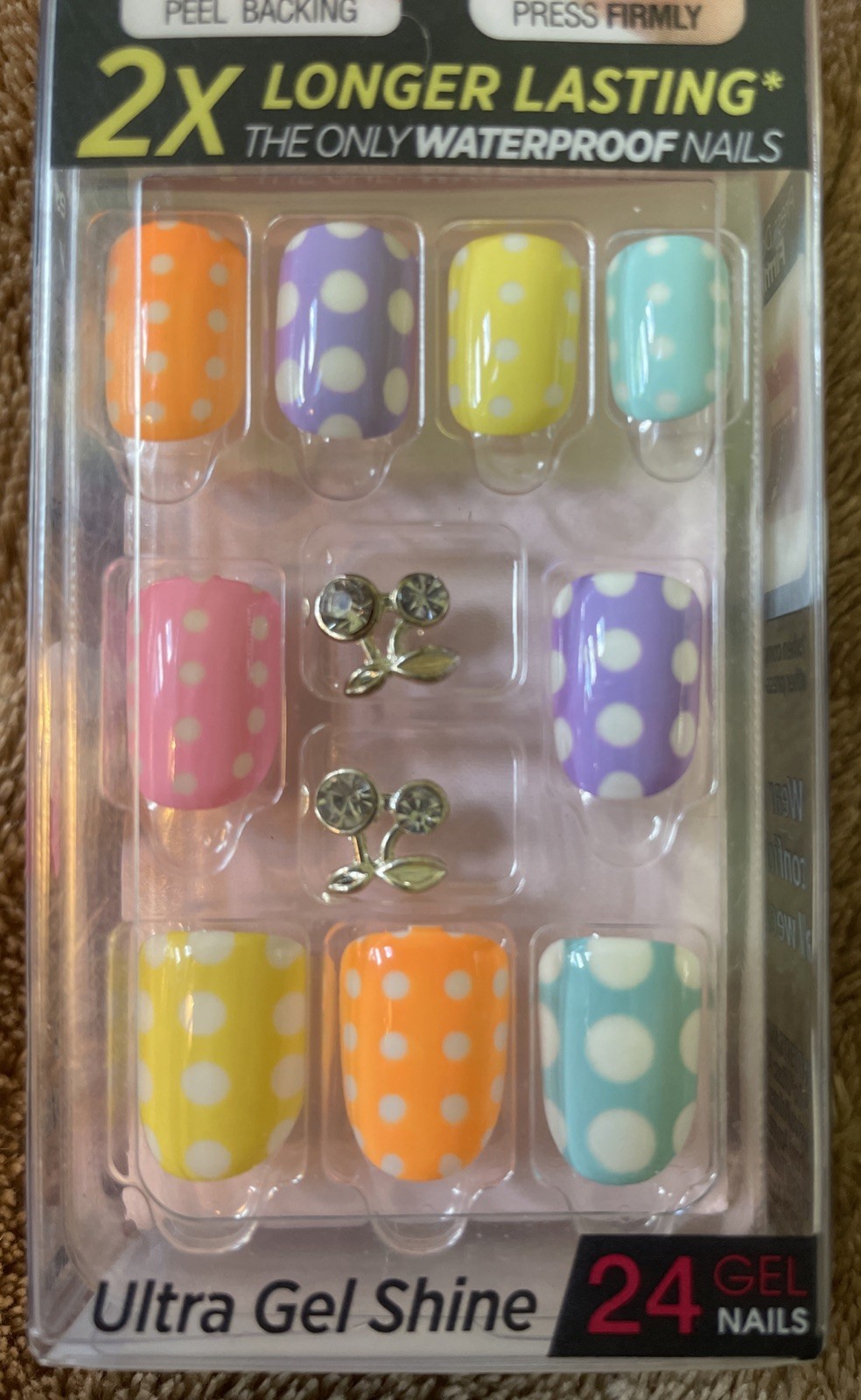 IMPRESS PRESS-ON SHORT Gel Nails – 24 Polka Dot Pink orange Yellow Blue Purple