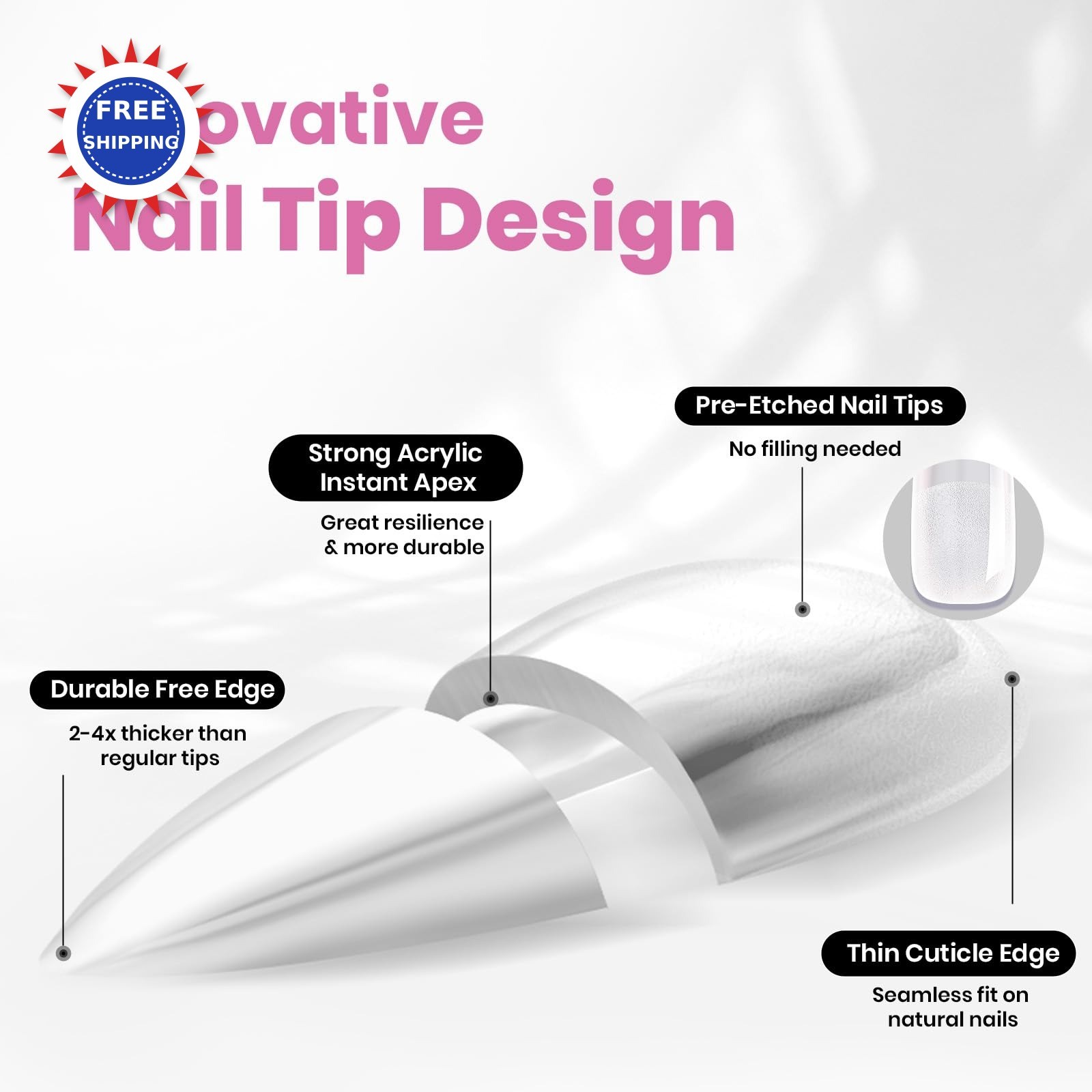 Nail Tips Acrylic Almond Short Pre Built Apex 00-14 Beetles Tipex Lite