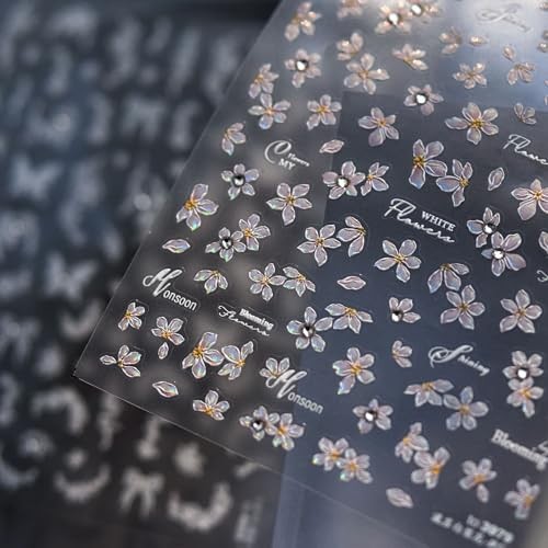 Flower Nail Art Stickers Decals 5D Embossed Pink pink shiny diamond flower