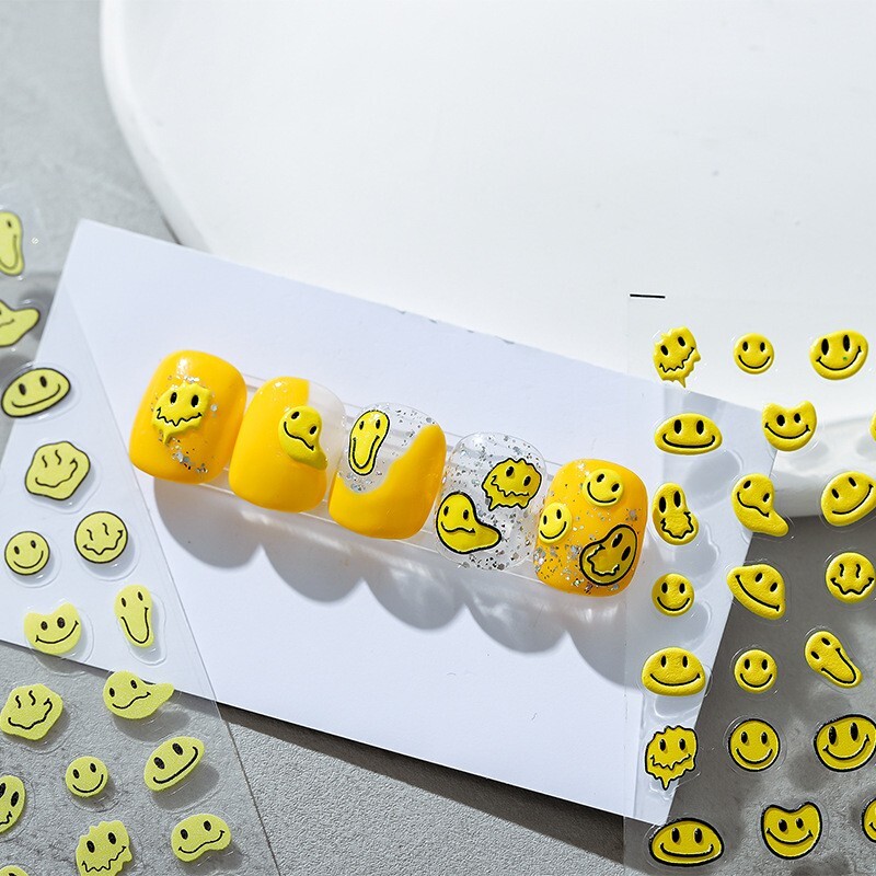 5D Melting Glitch Smiley Nail Decal, Cute Emoji Nail Decals, Meme Nails Art(122)