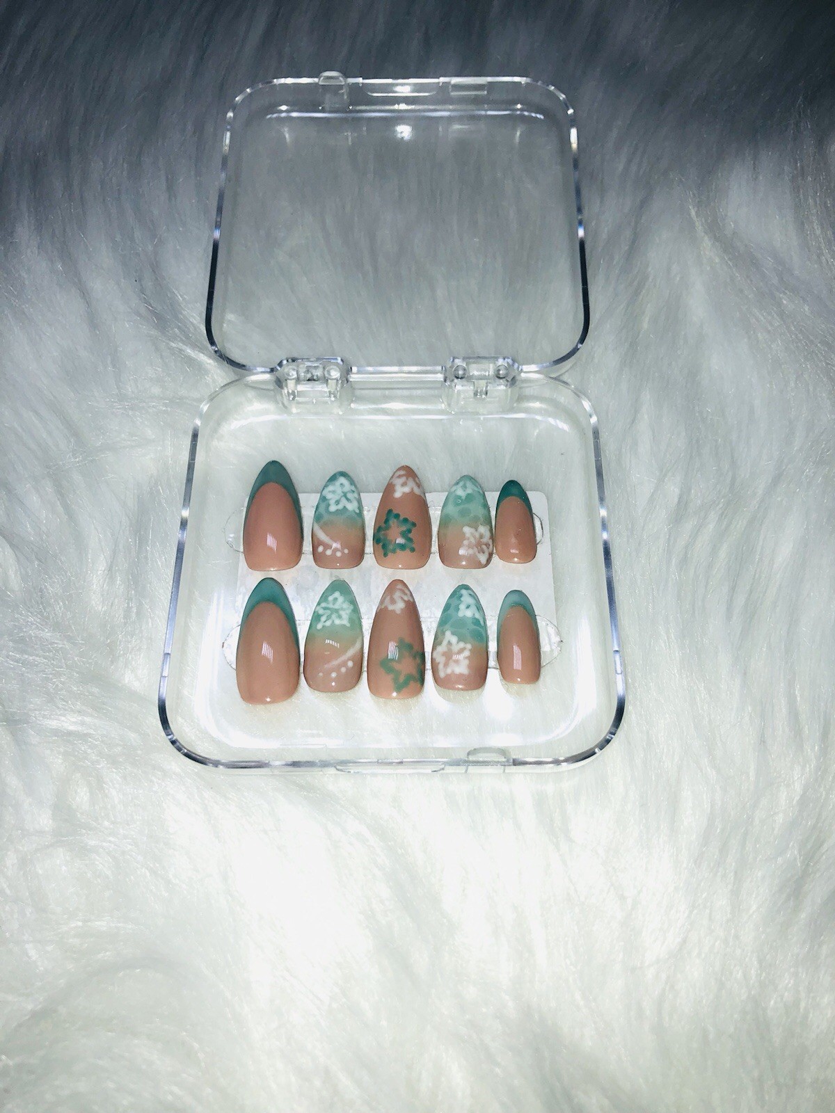 Custom Press-On Nails Custom Small Winter Cold Aqua Blue Snowflake Nude Color