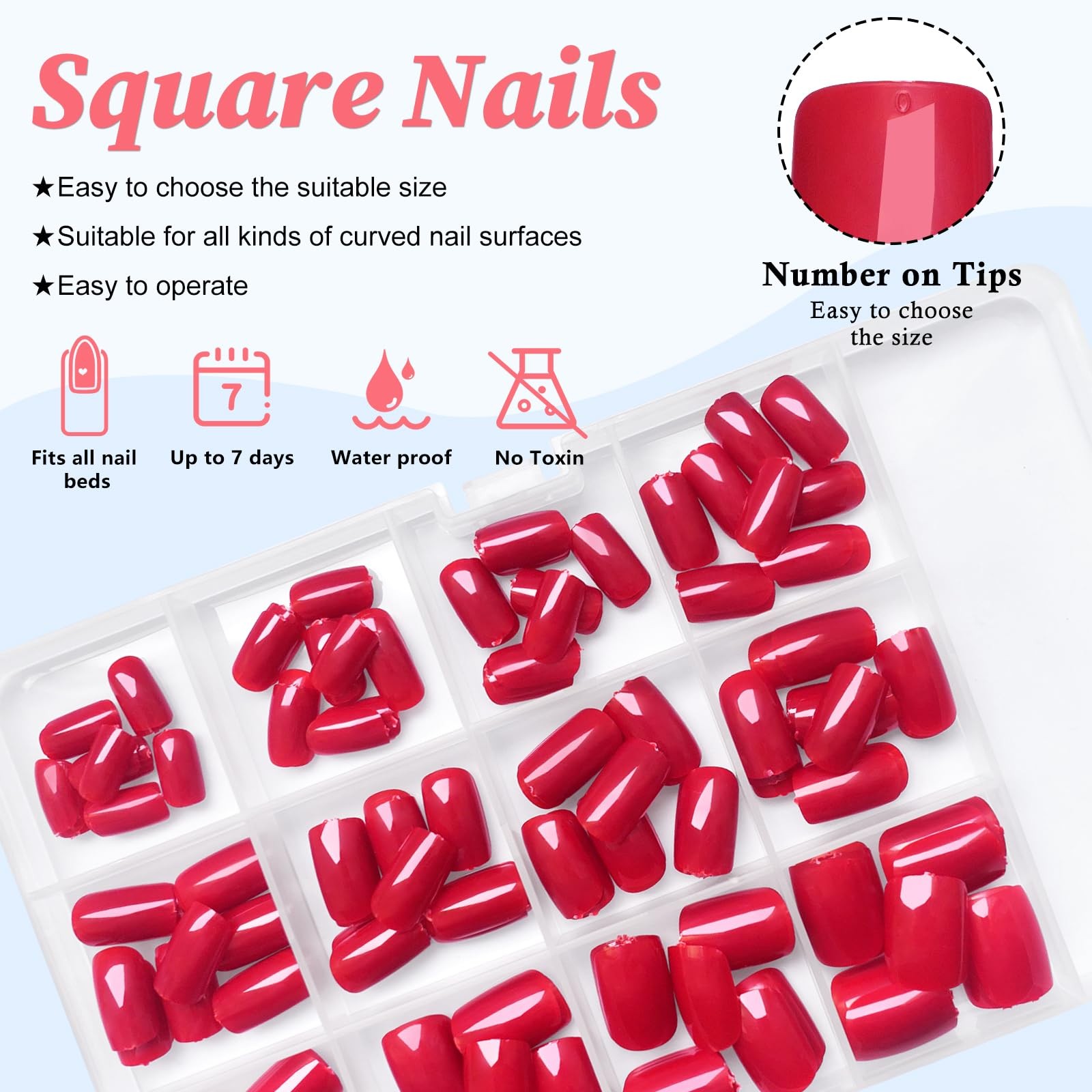 LoveOurHome 240pc Square Press on Nails Short Fake 0 Fl Oz (Pack of 240), Red