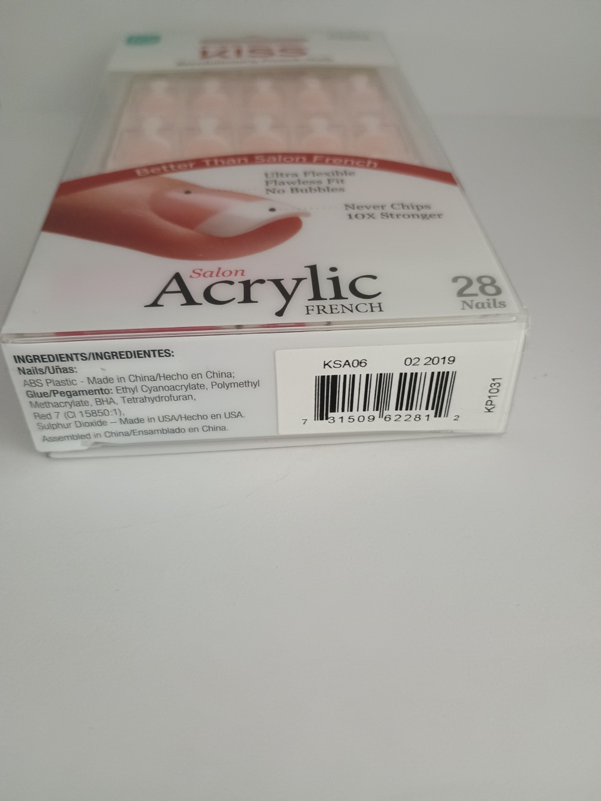 Kiss Salon Acrylic French Glue-on Real Short Nails #62281 KSA06 (Pack of 1)