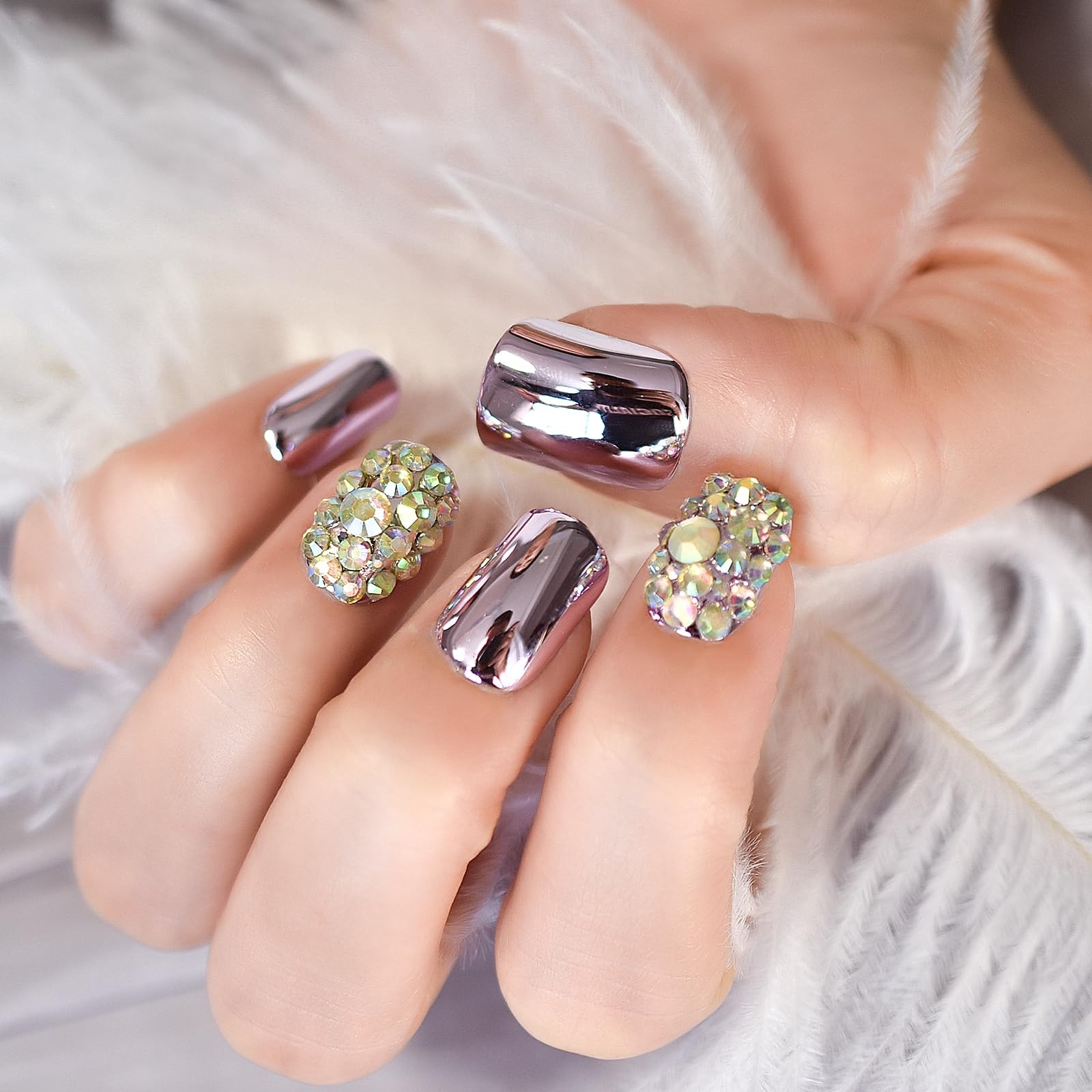 iMABC Luxury Press On Nails With Rhinestones Crystal 27 Piece Set, L5537