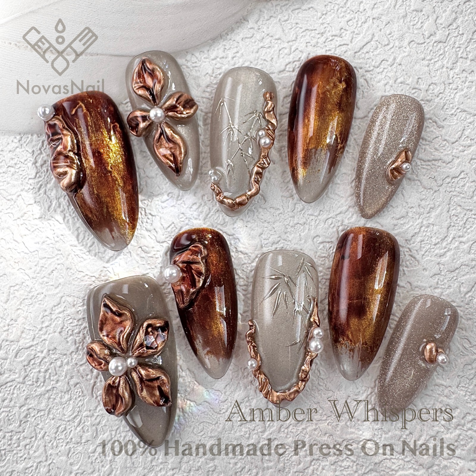 Elegant Bronze Almond Press-On Nails-Handmade Reusable False Nails-Luxury Nail