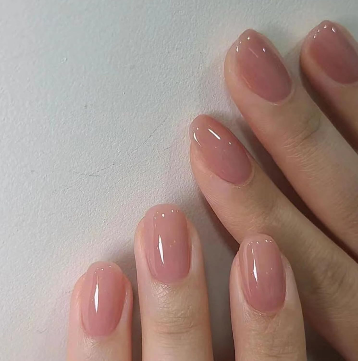 Soft Gel Extra Short Press on Nails, 30Pcs Honey Peach Pink Oval Acrylic Fake Na