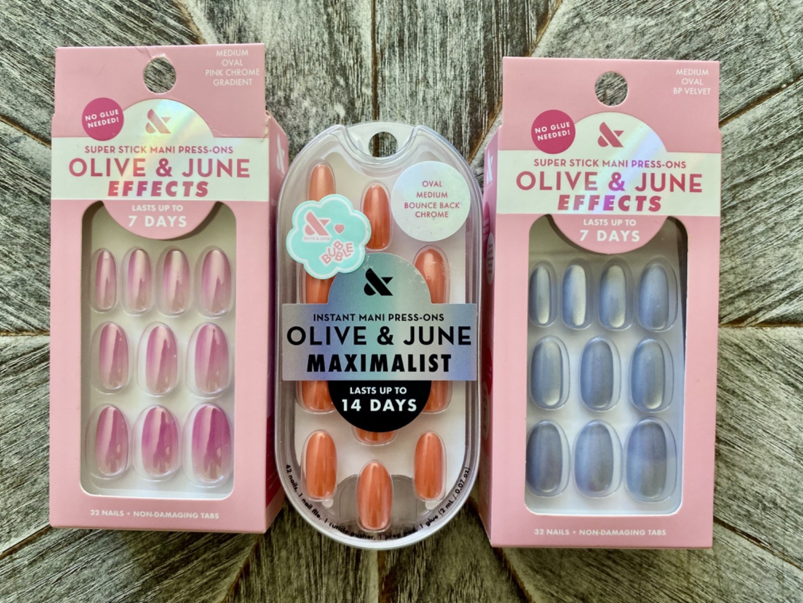NEW Olive & June Press-On Nails Lot of Three Spring Pastels Chrome FREE SHIPPING