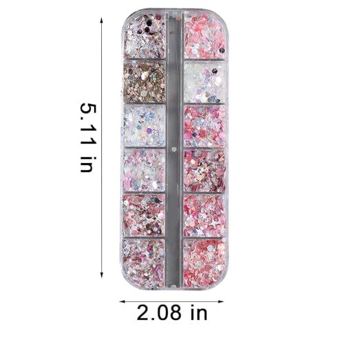 12 Grids Mixed Star Fragment Nail Art Glitters Sequins Holographic Heart stars