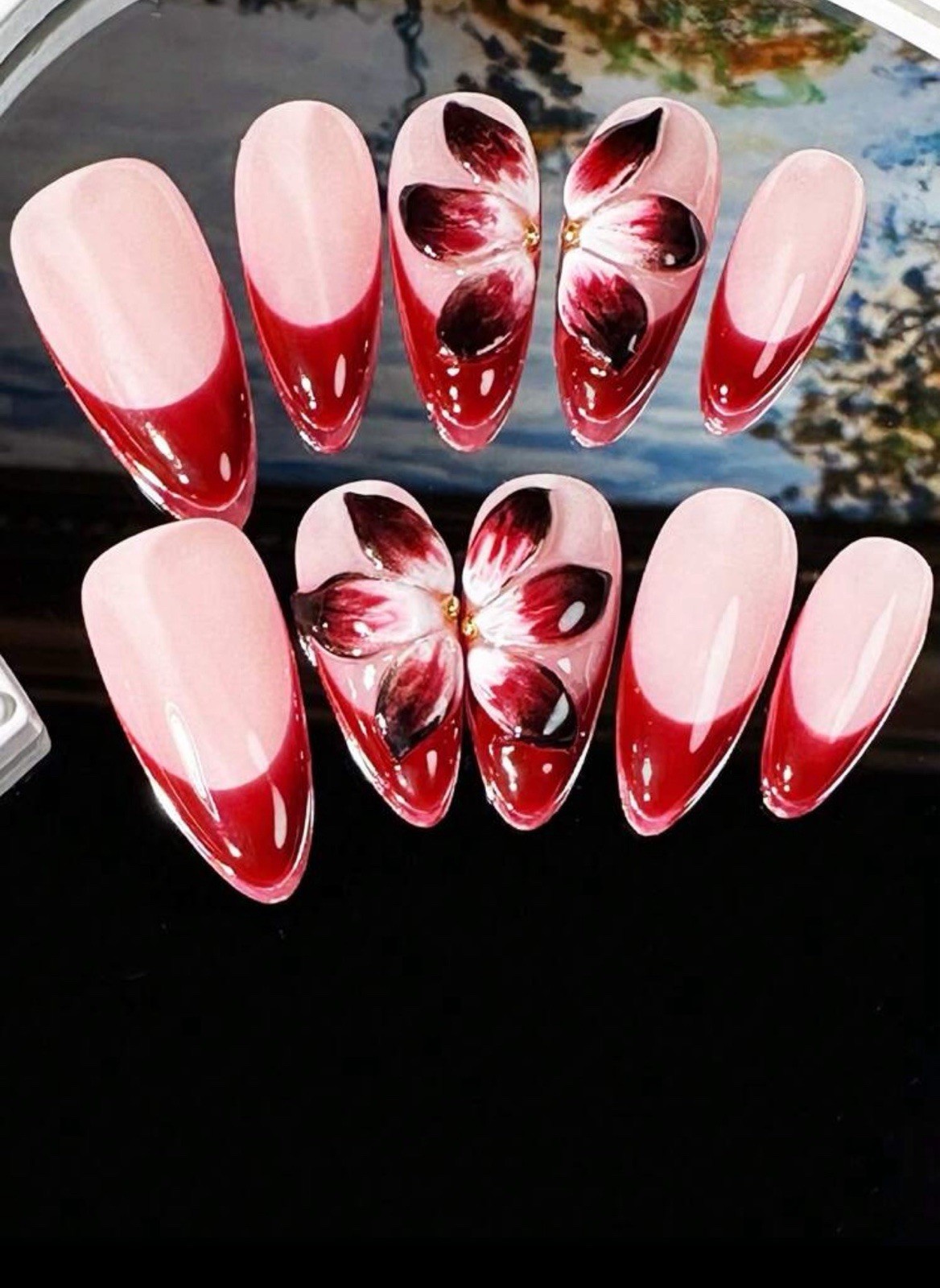 10pcs/Set Handmade Delicate French Floral Nail Art Nails