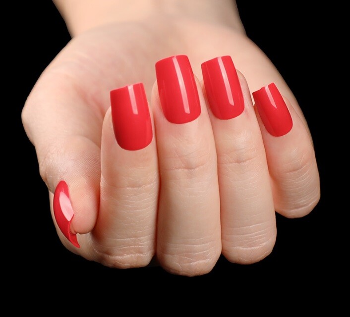 Handmade Press On Nails – Glossy Square Nails, Black White Red Blue Fake Nails