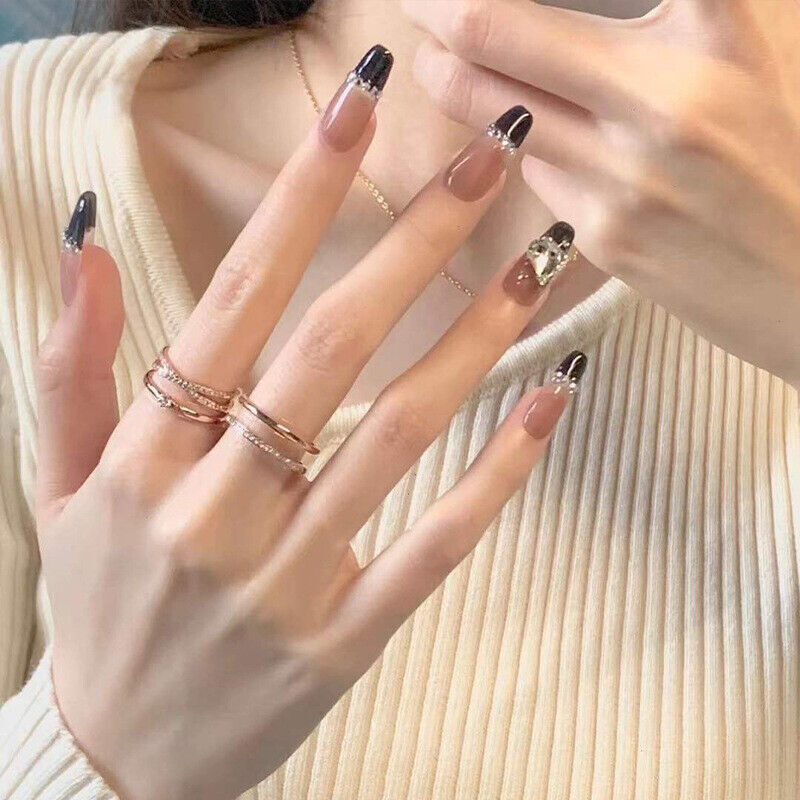 False Fake Nails Full Nail Tips Acrylic French Artificial Nails Art with Glue