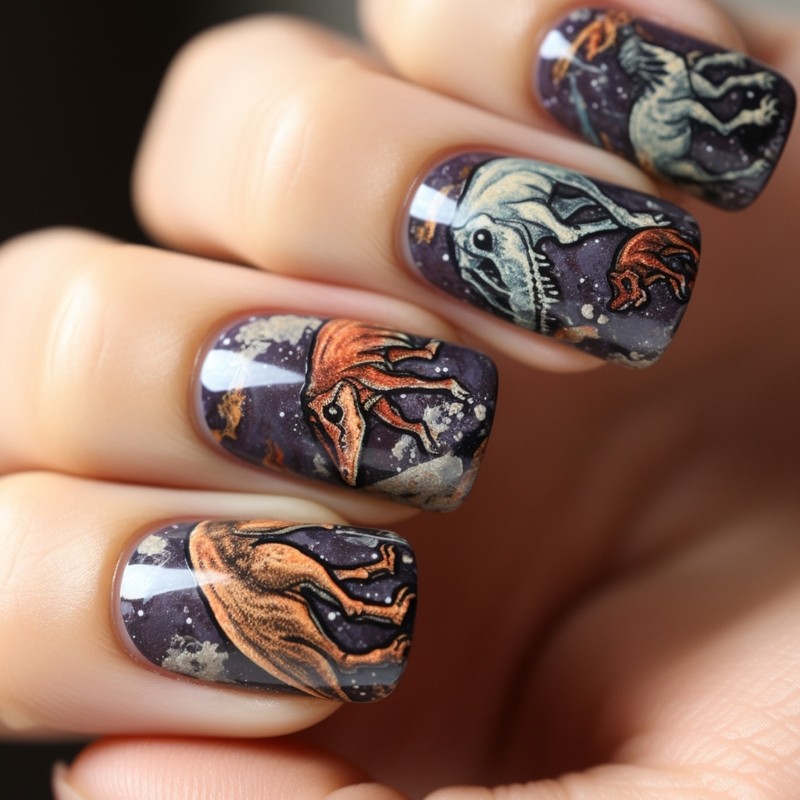 24pcs Unique Purple Dinosaur Nail Art For Independence Day And Special Occasions