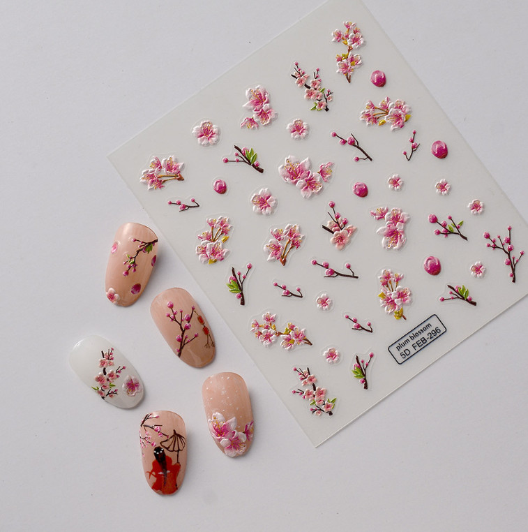 Pink Plum Blossom Flower Nail Art Stickers Self Peel Adhesive FEB204 NH23