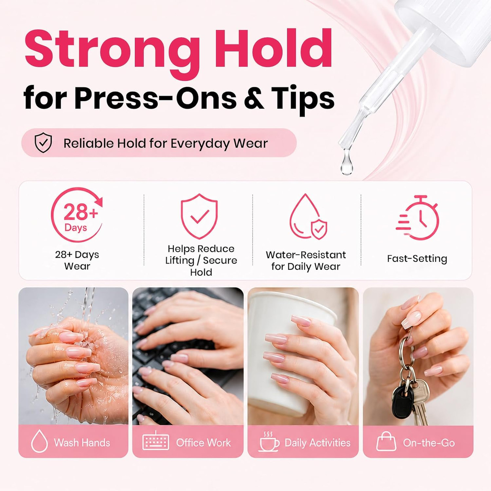 Press On Nail Glue 10ml Fast-Drying Strong Adhesive with Brush for Acrylic Fake