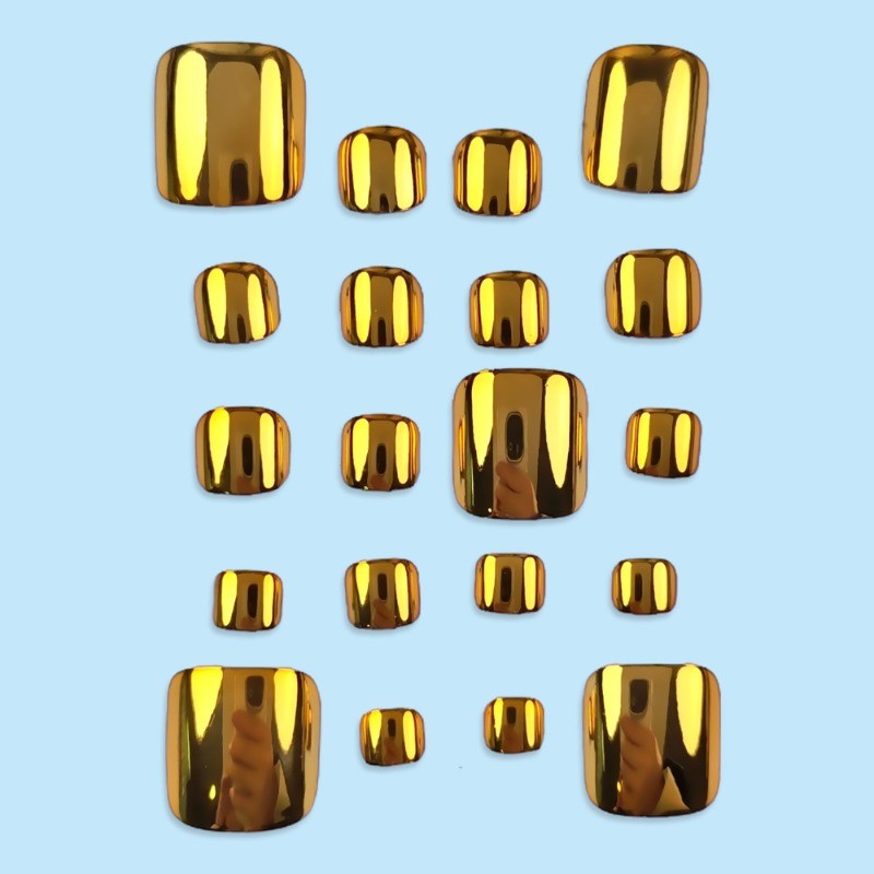 48pcs-Reflective Gold Press on Toenails with Short Square and Mirror Effect