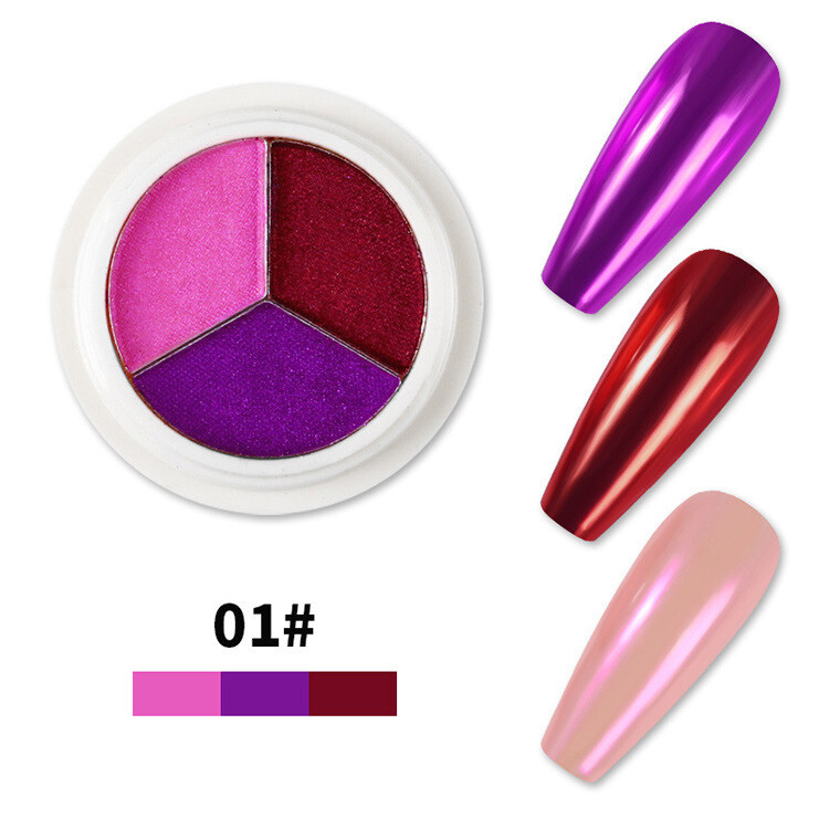 3Colors Nail Pigment Mirror Effect Nail Art Glitter Holographic Powder Dust DIY