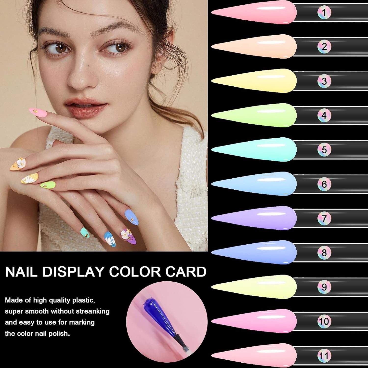 200 Pcs Clear & Natural Nail Swatch Sticks with Ring and Numbered Tips Pointed