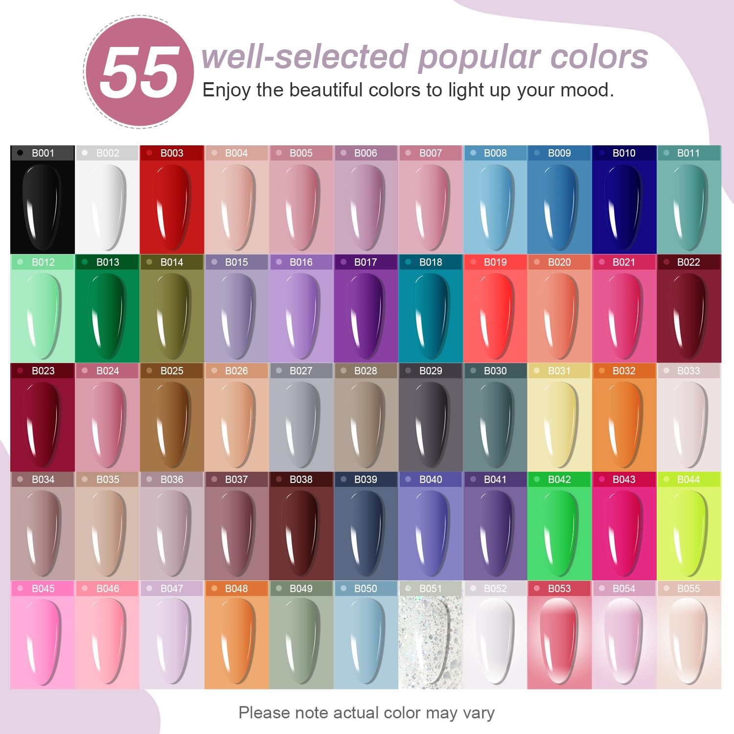 Gel Nail Polish Kit 60 PCS with U V Light Soak off Base Top Coat 55 Shine Col…