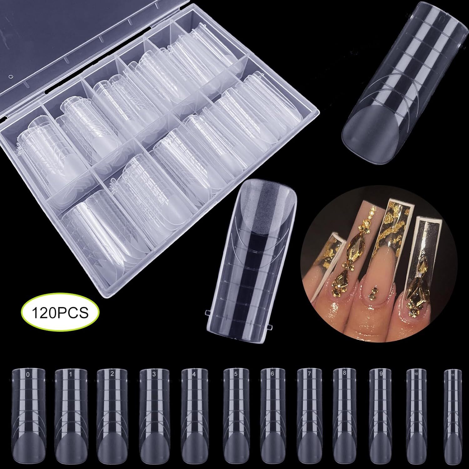 120Pcs Half Matte Dual Nail Forms Square Poly 1 Fl Oz (Pack of 1), Mold 3
