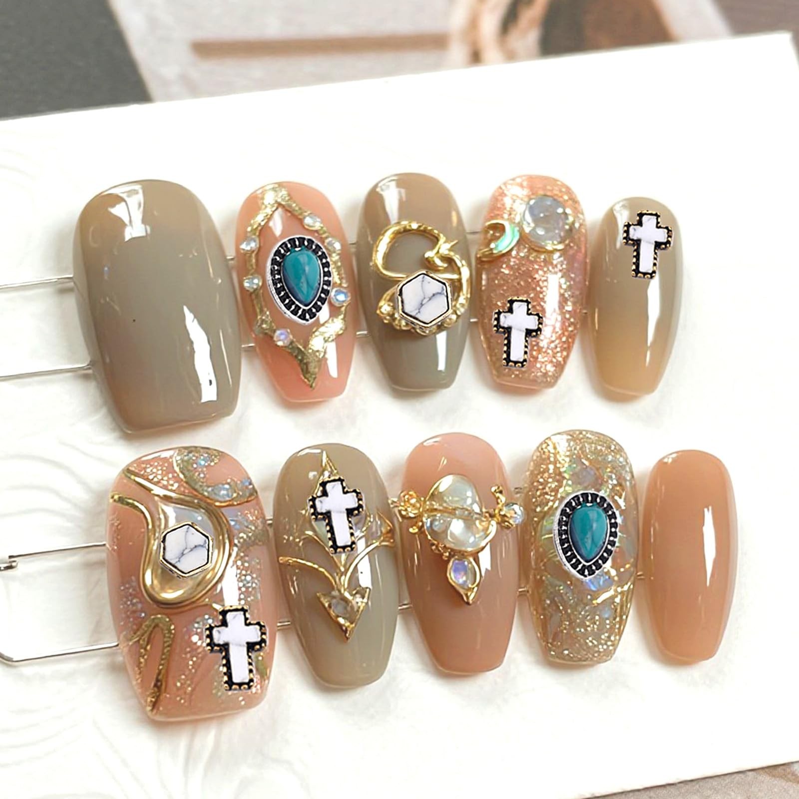 50pcs Turquoise Nail Charms, 3D Hollow Out Vintage Pendants DIY Western Art B…