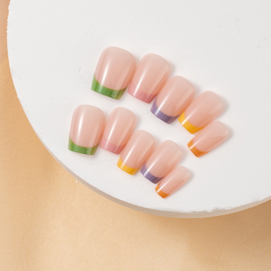 Press on Nail – Bare Transparent Color, Short Square Fake Nail, 48 Piece Set