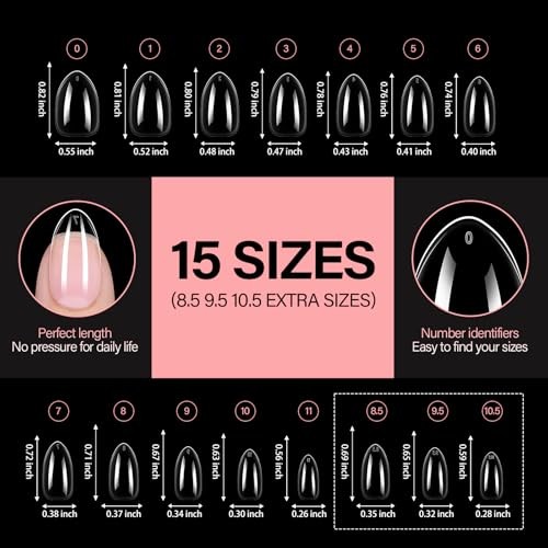Short Almond Nail Tips, 15 Sizes 240PCS Preshaped Soft 216pcs–short almond