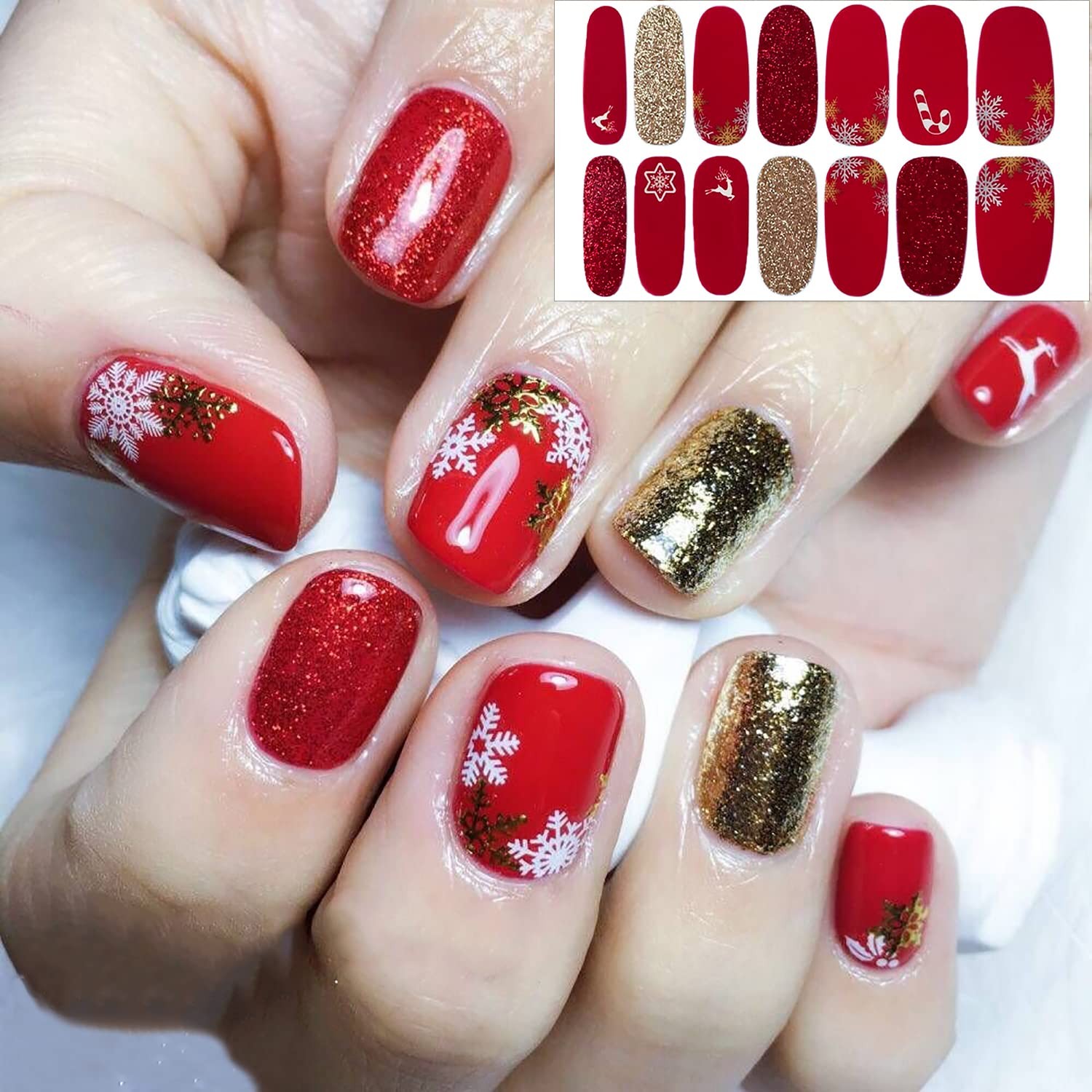 14 Pcs 196 Tips Christmas Nail Stickers Full Nail Wraps For Women Girls Chris…