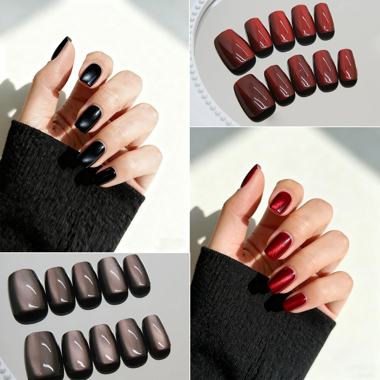 Cat Eye Press on Nails-7 Colors Press On Nails Short Square 210Pcs Reusable F…